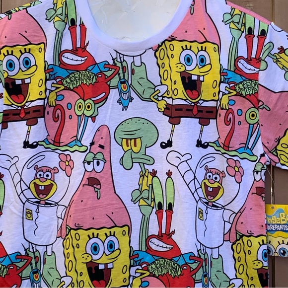 Nickelodeon SpongeBob Patrick Squidward All Over Print White T-Shirt S/M - D66 - Picture 2 of 7